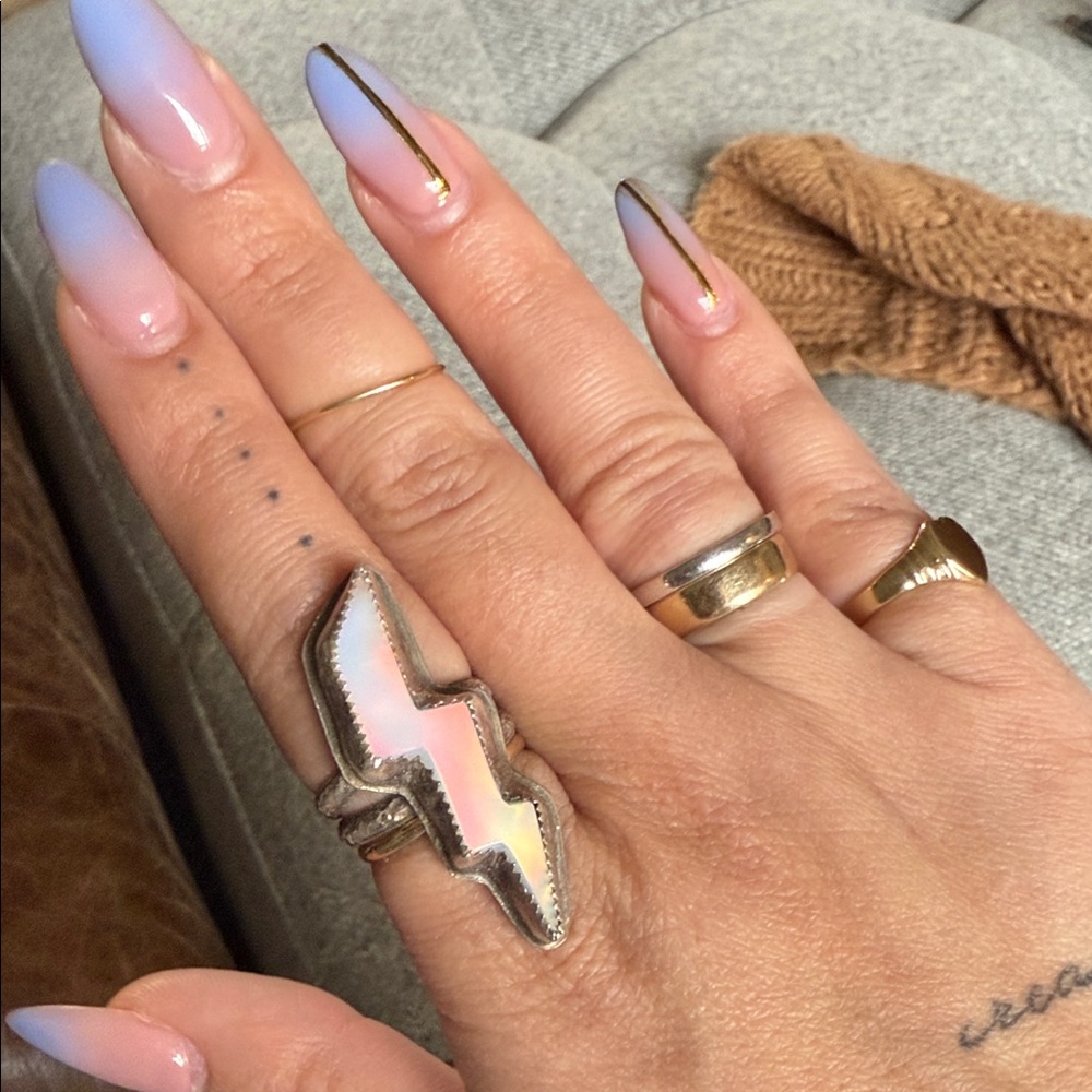 Lightning Bolt Opalite Ring, 925, Size 7